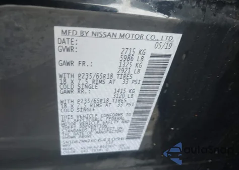 2019 Nissan Pathfinder Sl z USA, uszkodzony, nr VIN 5N1DR2MM2KC641096